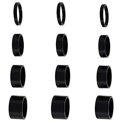 Gooday 12 PCS Bicycle Headset Spacer Bike Handlebar Stem Spacers Threadless Aluminum Alloy Headset Stem Spacer Set Fit 1 1/8-Inch Stem For MTB BMX Mountain Road Bikes Cycling 2MM 3MM 5MM 10MM(Black) - Image 1