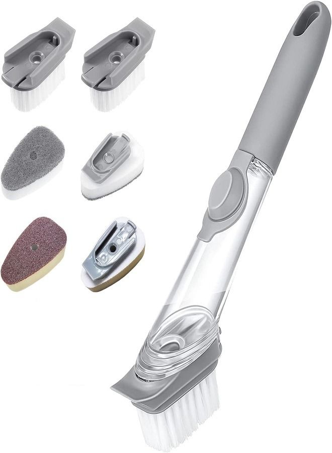 Washing Up Brush,Soap Dispensing Dish Brush Kitchen Scrubbing Brushes Set with 6 Replaceable Heads - Image 1