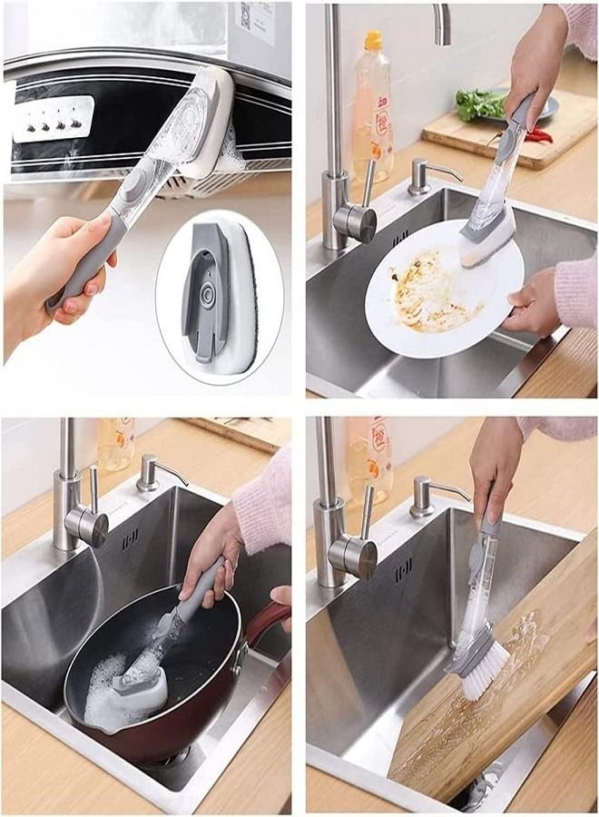Washing Up Brush,Soap Dispensing Dish Brush Kitchen Scrubbing Brushes Set with 6 Replaceable Heads - Image 5