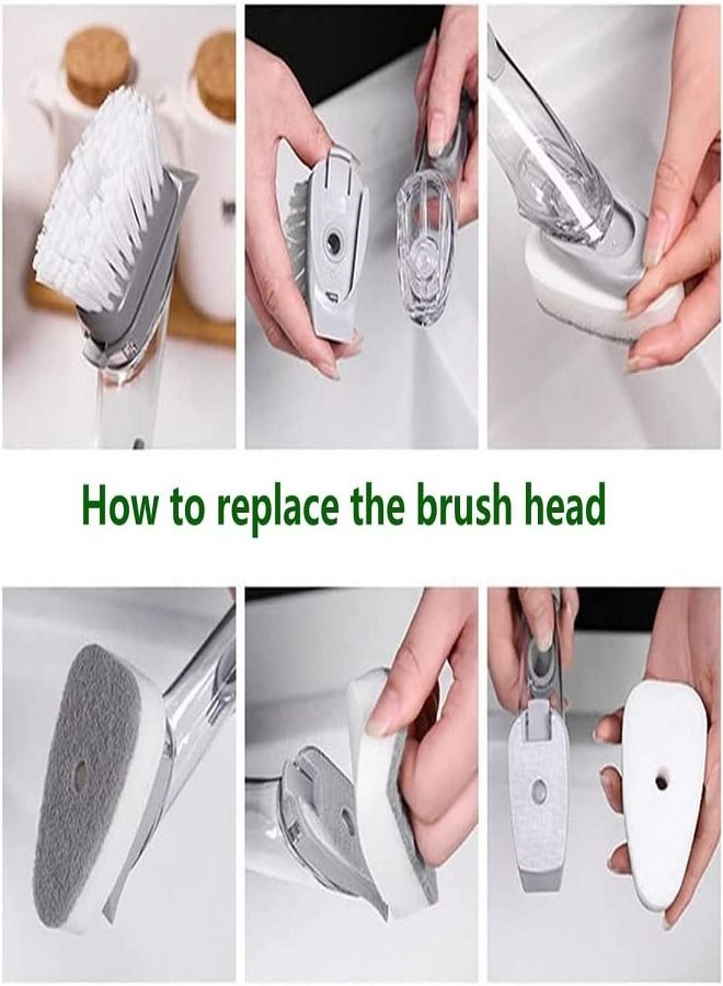 Washing Up Brush,Soap Dispensing Dish Brush Kitchen Scrubbing Brushes Set with 6 Replaceable Heads - Image 4