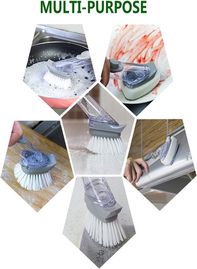 Washing Up Brush,Soap Dispensing Dish Brush Kitchen Scrubbing Brushes Set with 6 Replaceable Heads - Image 3