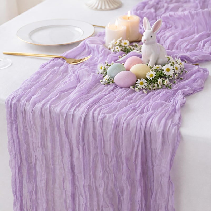 Sioloc Lilac Purple Lavender Cheesecloth Table Runner 120'' x 35'',Spring Easter Decor Soft Gauze Boho Wedding Table Decor for 10ft Table Birthday Party,Baby Shower, Bridal Shower, Home & Event Decor - Image 1
