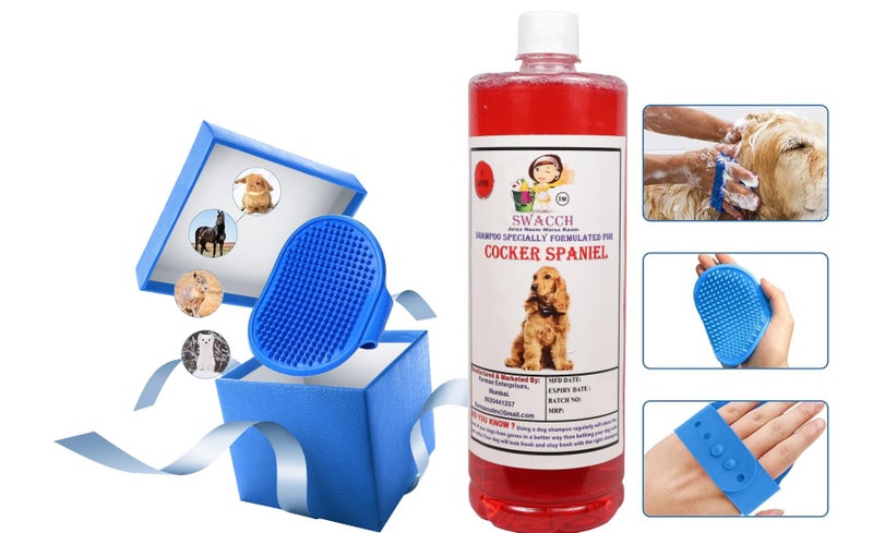 swacch Shampoo | Puppy Safe Shampoo| Cocker Spani el Dog Shampoo 1 Litre Strawberry + | Rubber Bath Brush with Adjustable Straps | Pet Massage | Soothing Bristles Hand Brush I Combo Pack - Image 2