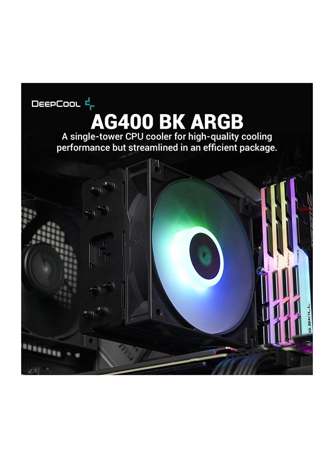 DEEPCOOL - AG400 BK ARGB Single Tower 120mm CPU Cooler, 2000RPM Fan Speed, 75.89CFM Airflow,  ARGB LED, 3.36W Power, ≤31.6 dB(A) Fan Noise, LGA1700/1200/AM5/AM4 Black | R-AG400-BKANMC-G-2 - Image 1