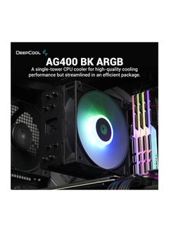 DEEPCOOL AG400 BK ARGB Single Tower 120mm CPU Cooler, 2000RPM Fan Speed, 75.89CFM Airflow,  ARGB LED, 3.36W Power, ≤31.6 dB(A) Fan Noise, LGA1700/1200/AM5/AM4 Black | R-AG400-BKANMC-G-2  - Image 2