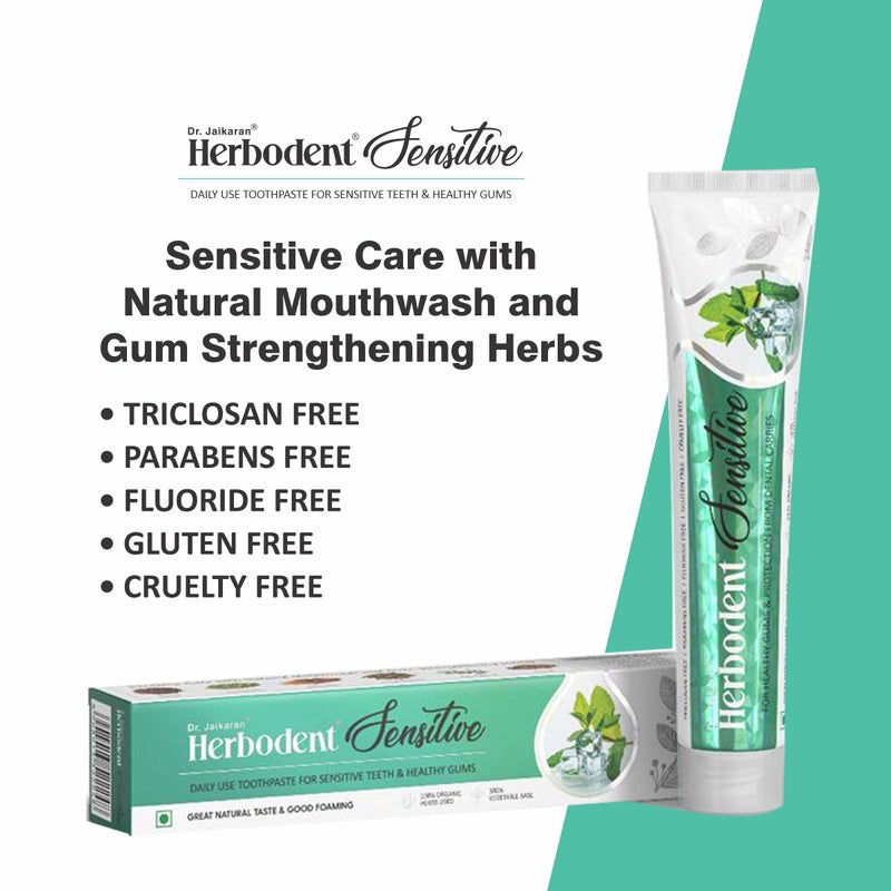 Herbodent® Sensitive Toothpaste for Enamel Repair & Cavity Protection, Fluoride Free, Sensitive Care with Natural Mouthwash & Gum Strengthening Herbs - Clove, Tomar & more (Mint, 185g - Pack of 1) - Image 2