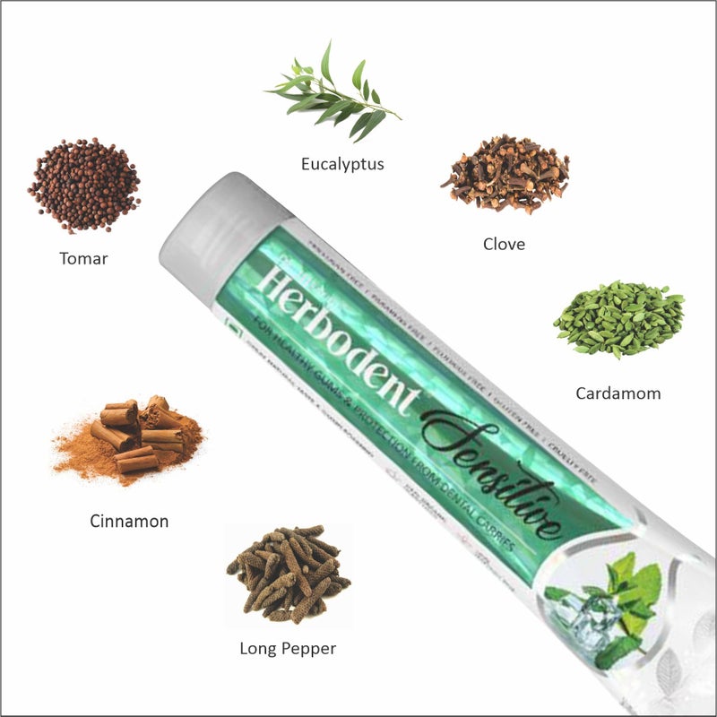 Herbodent® Sensitive Toothpaste for Enamel Repair & Cavity Protection, Fluoride Free, Sensitive Care with Natural Mouthwash & Gum Strengthening Herbs - Clove, Tomar & more (Mint, 185g - Pack of 1) - Image 3