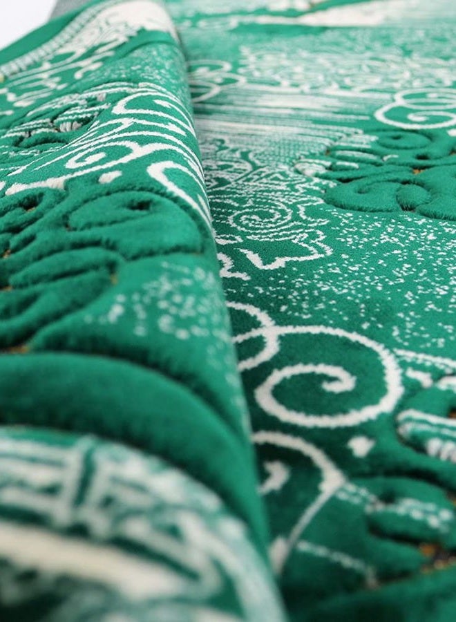 Modefa Turkish Islamic Prayer Rug | Soft Velvet Janamaz Praying Carpet | Muslim Praying Mat for Men & Women Ramadan or Eid | with Car Hanger | Classic Elegant Swirl (Green) - Image 2