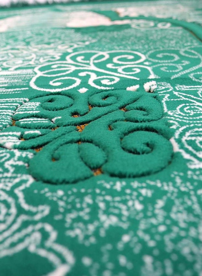 Modefa Turkish Islamic Prayer Rug | Soft Velvet Janamaz Praying Carpet | Muslim Praying Mat for Men & Women Ramadan or Eid | with Car Hanger | Classic Elegant Swirl (Green) - Image 3