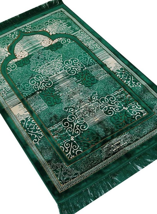 Modefa Turkish Islamic Prayer Rug | Soft Velvet Janamaz Praying Carpet | Muslim Praying Mat for Men & Women Ramadan or Eid | with Car Hanger | Classic Elegant Swirl (Green) - Image 5