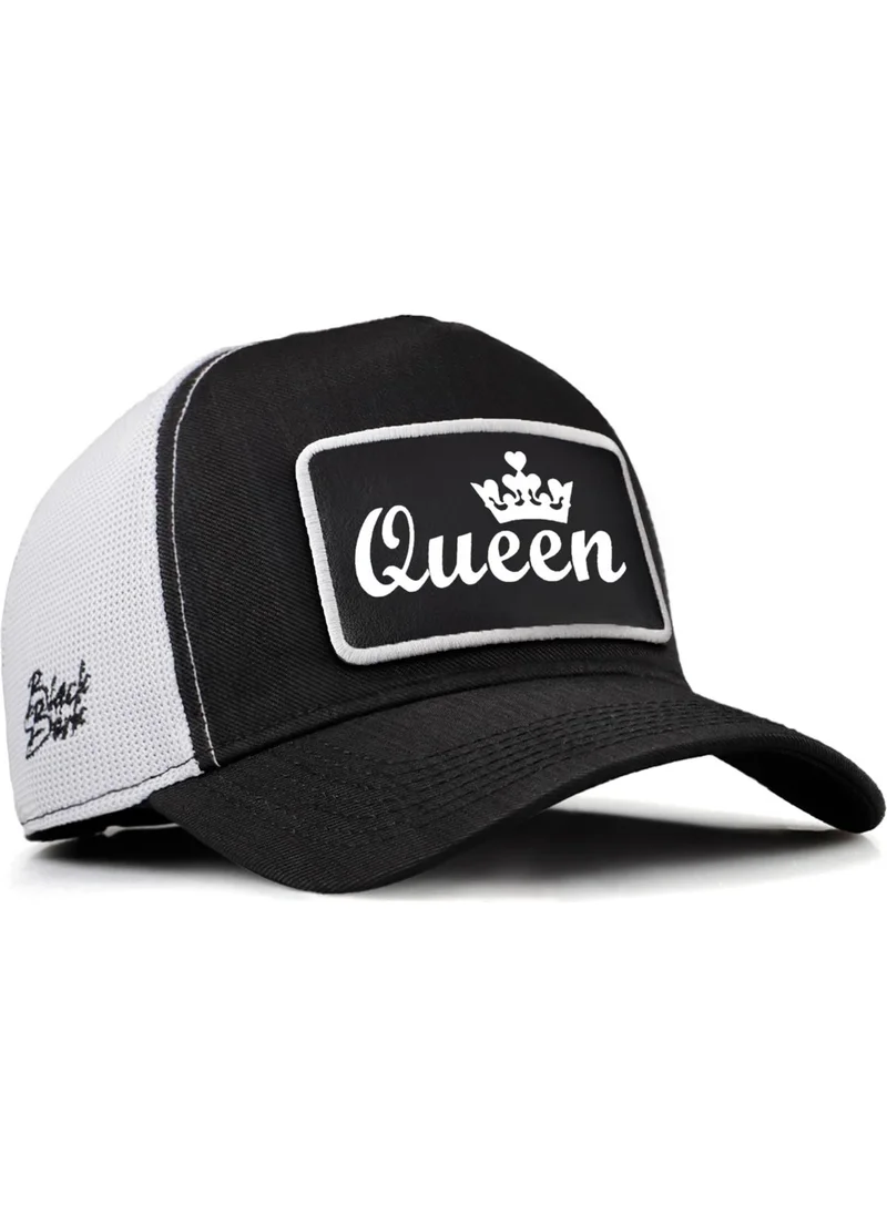 Black Börk V2 Trucker Queen - Unisex Black-White Cordura Fabric Hat (Cap) with 2 Code Logo