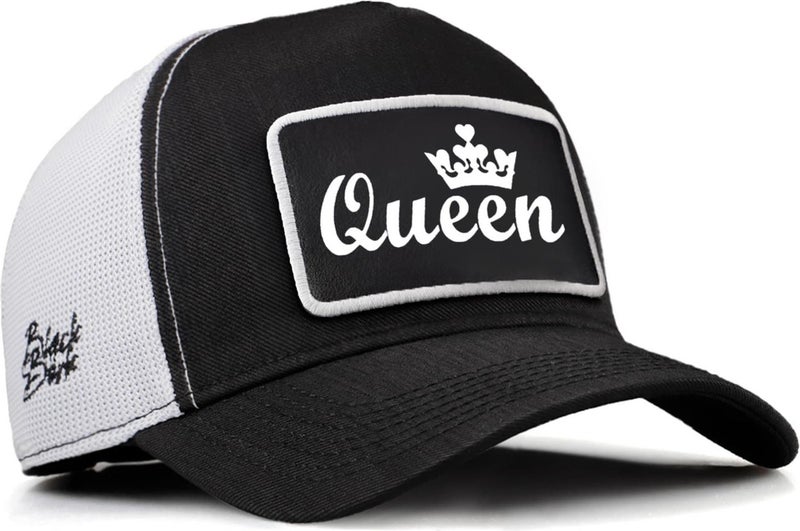 Black Börk V2 Trucker Queen - Unisex Black-White Cordura Fabric Hat (Cap) with 2 Code Logo  - Image 1