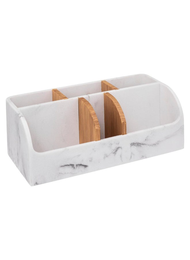 Five Simply Smart Lea Marble Effect 6-Compartment Bathroom Organiser White and Brown 12.1 x 10 x 25.6 cm 174792