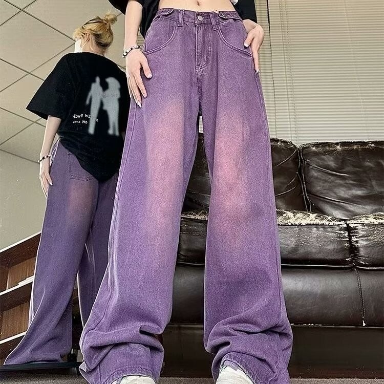 American Purple Wide Leg Jeans Style Low Waist Loose Drape Straight-Leg Floor-Mopping Pants - Image 4