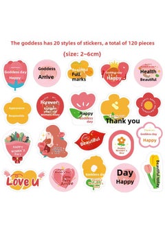 Goddess Festival Happy Gift Packaging Sticker Advanced Sense Decoration Arrangement Pink Love Flower Special-shaped Adhesive Sticker-Colour:Goddess Arrives Stickers 120 Pieces