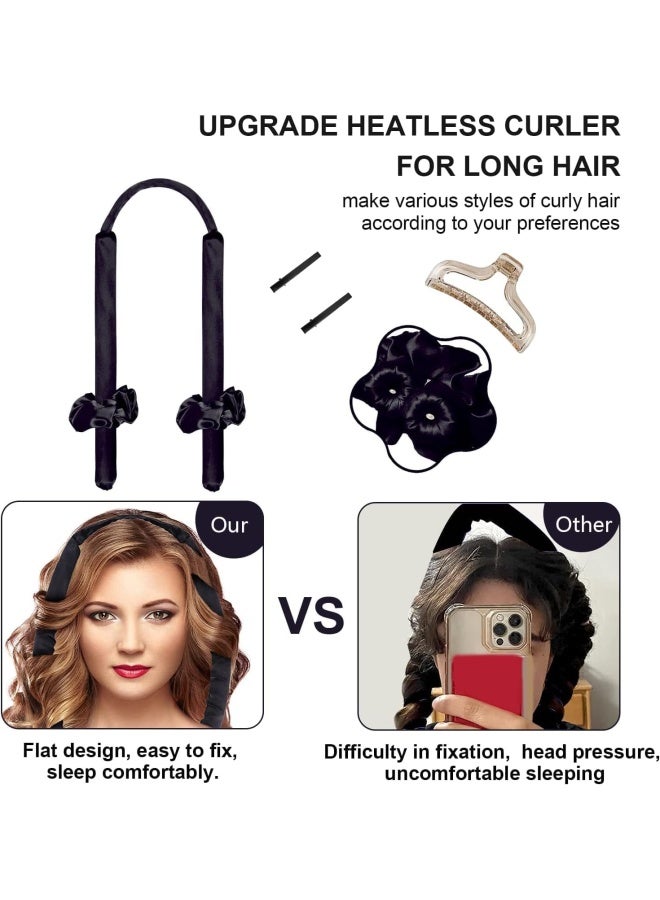 Premify Black Heatless Hair Curlers For Medium & Long Hair - Heat Less Hair Curler, Heat Silk Curls Headband, Scrunchies And Hair Clip - Curling Rod, Hair Roller Ribbon For Diy, Hair Styling Tools  - Image 3