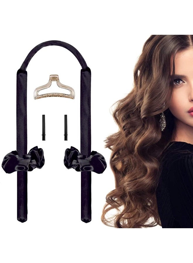 Premify Black Heatless Hair Curlers For Medium & Long Hair - Heat Less Hair Curler, Heat Silk Curls Headband, Scrunchies And Hair Clip - Curling Rod, Hair Roller Ribbon For Diy, Hair Styling Tools  - Image 1