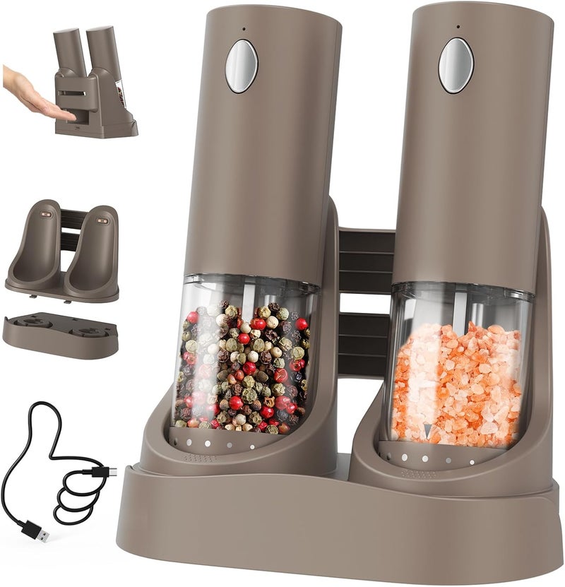 CircleJoy Electric Salt and Pepper Grinder Set Automatic Salt and Pepper Grinder Set with Easy-to-Carry Charging Base and LED Light, USB Rechargeable, Upgrade External Adjustable Coarseness, Green - Image 1