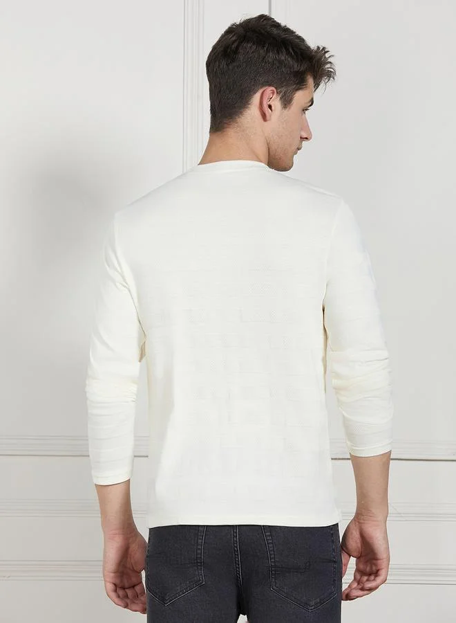 Dennis Lingo Textured Round Neck Cotton T-Shirt by Styli