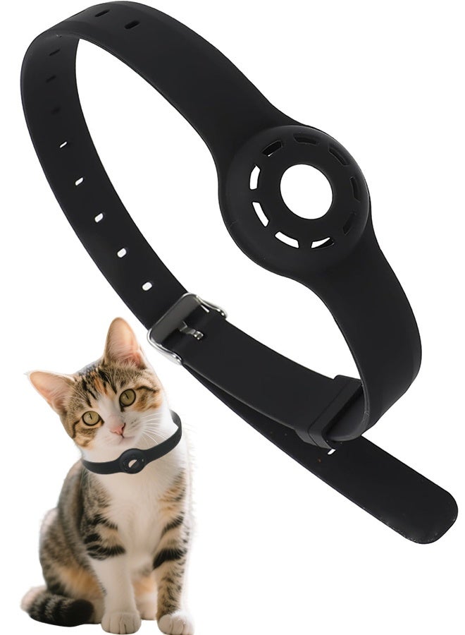 AirTag Cat Collar Adjustable Breakaway Kitten Collar Cat Tracker Collar Compatible with Airtag Adjustable Anti-lost Silicone Protective Case Waterproof Holder for Cats, Dogs, and Puppies (Black) - Image 1
