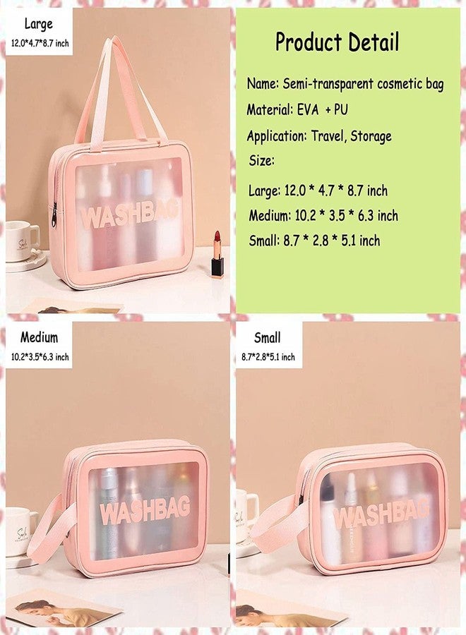 Visharni Wash Bag Pouch for Travel Kit Toiletry Bag Cosmetic Bag Make Up Box for Brushes, Accessories with Handle, Large Capacity Translucent Waterproof Travel Storage Organizer Set of 3 - Image 3