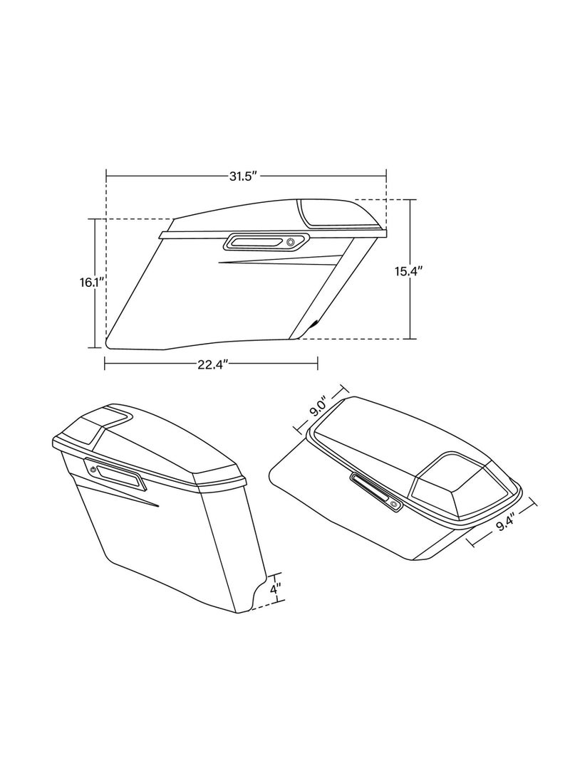 Black 4" CVo stretched hard saddlebags for harley road king glide 2014-2023 by SLKMOTO