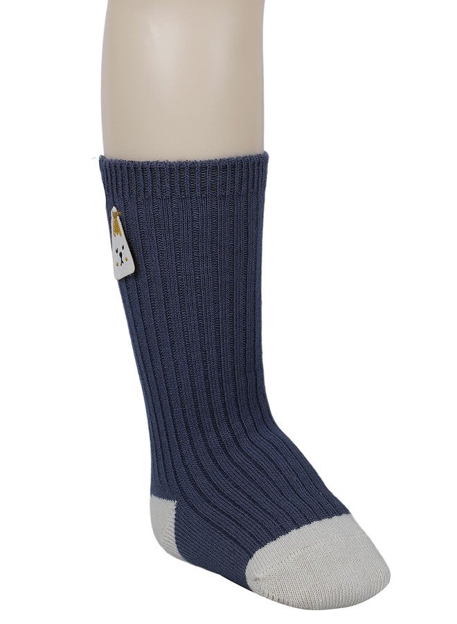 BabyMoo Animal Applique Ribbed Soft Socks Pack of 2 - Blue, Grey - Image 3