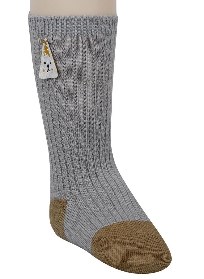 BabyMoo Animal Applique Ribbed Soft Socks Pack of 2 - Blue, Grey - Image 5