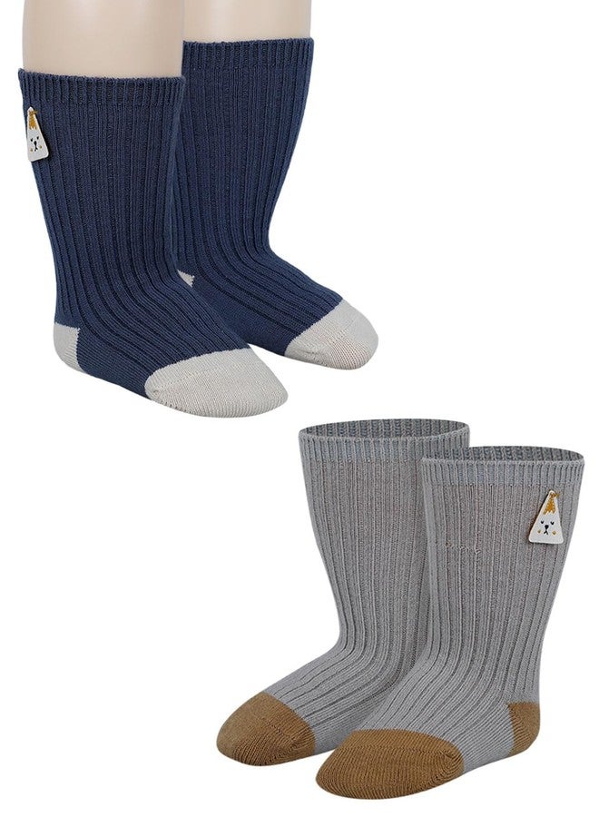 BabyMoo Animal Applique Ribbed Soft Socks Pack of 2 - Blue, Grey - Image 1
