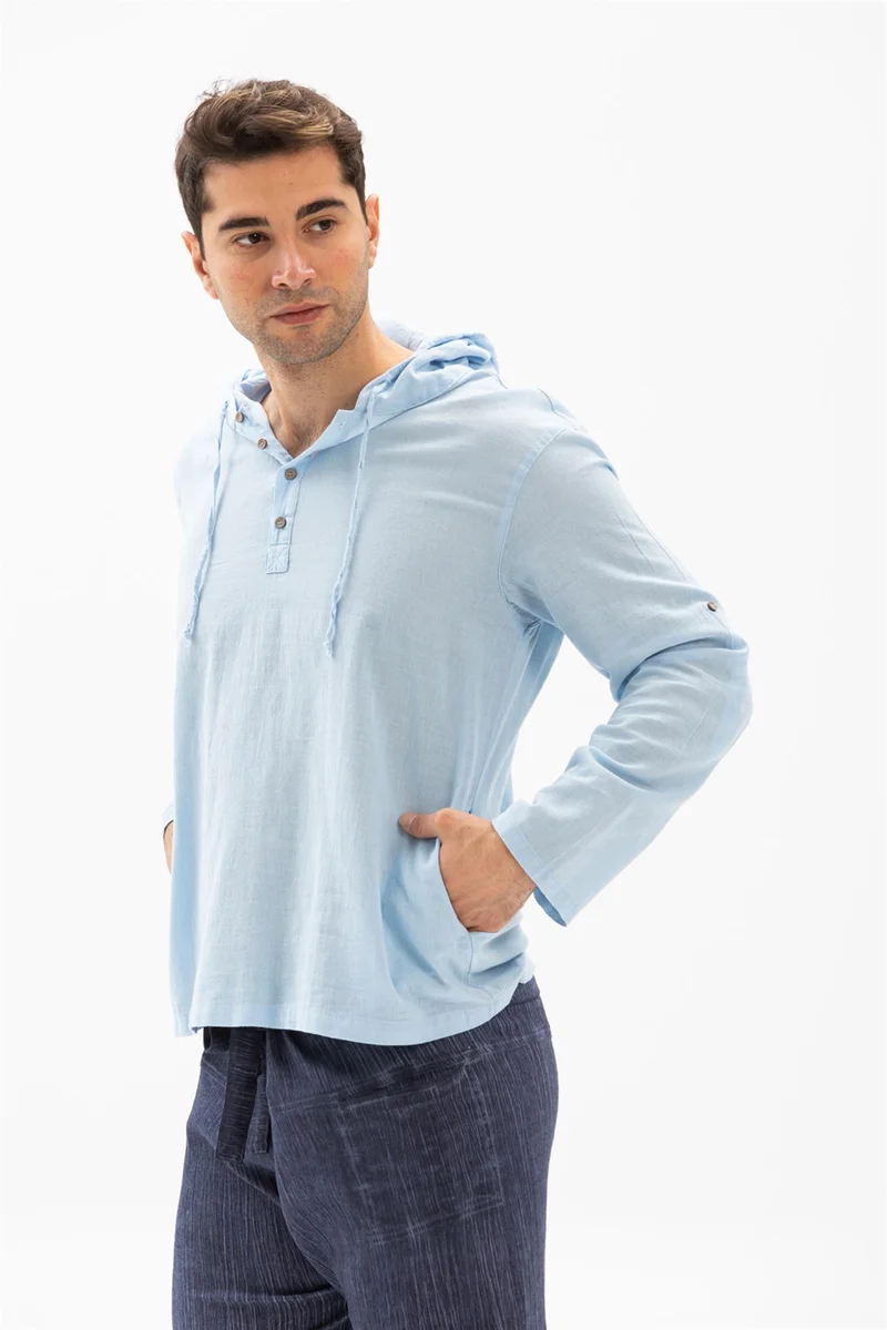 Akbeniz Şile Bezi Çift Cepli Kapüşonlu Erkek Sweatshirt Buz Mavi Bmv