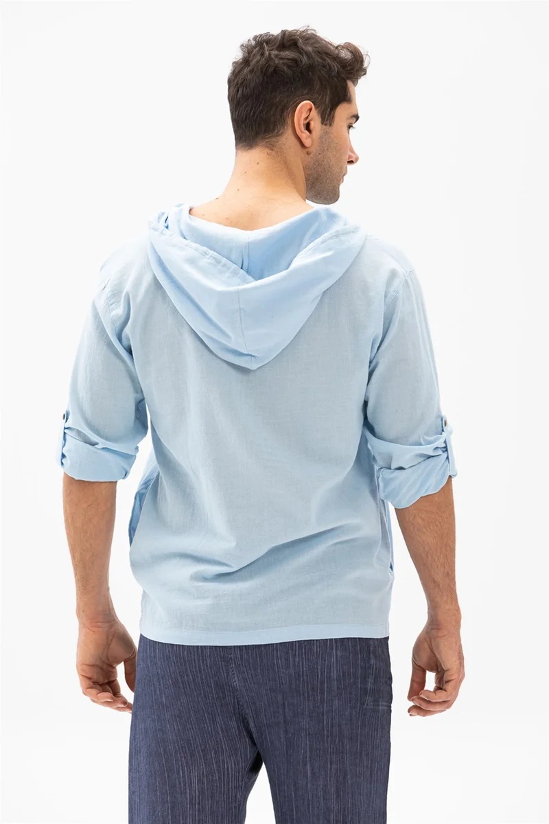 Akbeniz Şile Bezi Çift Cepli Kapüşonlu Erkek Sweatshirt Buz Mavi Bmv