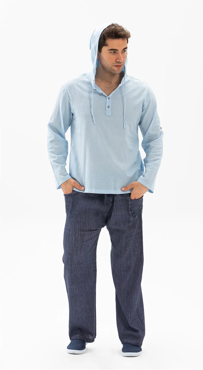 Akbeniz Şile Bezi Çift Cepli Kapüşonlu Erkek Sweatshirt Buz Mavi Bmv