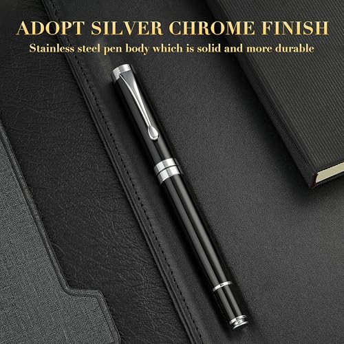 BEILUNER Ballpoint Pens, Stunning Black Chrome Ballpoint Pen with Silver Trim, Best Ball Pen Gift Set for Men & Women, Professional, Executive, Office, Fancy Pen-Gift Box With 0.5mm Extra Black Refill - Image 3