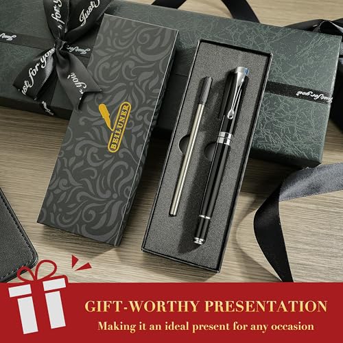 BEILUNER Ballpoint Pens, Stunning Black Chrome Ballpoint Pen with Silver Trim, Best Ball Pen Gift Set for Men & Women, Professional, Executive, Office, Fancy Pen-Gift Box With 0.5mm Extra Black Refill - Image 5
