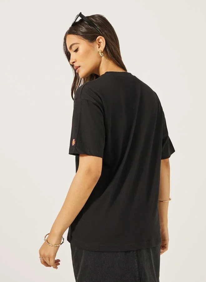 Styli All Over Embroidered Oversized Longline T-Shirt