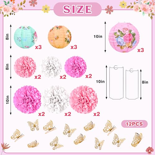 Renbuzhu 33Pcs Tea Party Decorations Paper Lantern Tissue Pom Pom Gold Butterfly Garden Decoration Hanging Decor for Birthday Bridal Shower Wedding - Image 3
