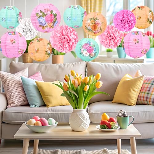 Renbuzhu 33Pcs Tea Party Decorations Paper Lantern Tissue Pom Pom Gold Butterfly Garden Decoration Hanging Decor for Birthday Bridal Shower Wedding - Image 4
