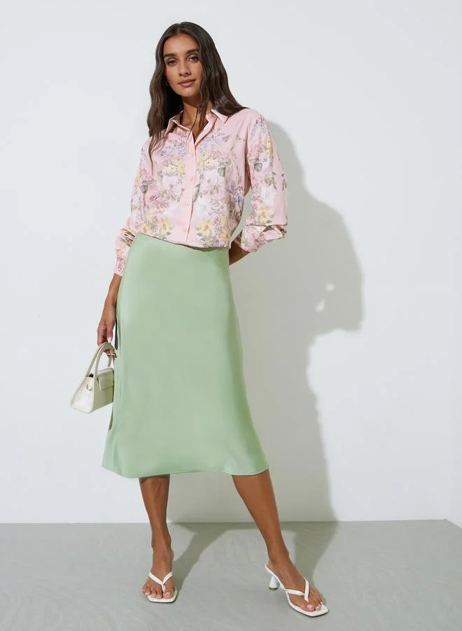 Styli Pink Floral Print Long Sleeves Shirt