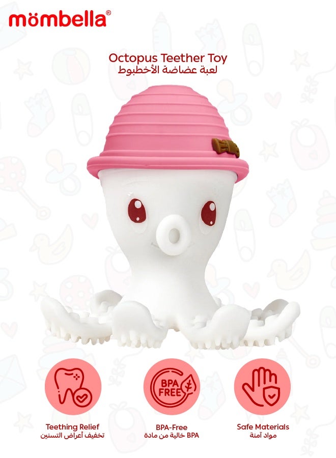 Mombella Octopus Teether Toy | Multi-Textured Silicone Teething Aid | Freezer-Friendly | Whistle Sound | Safe for 3-6 Months | Product Dimensions: 9.2 x 9.2 x 9.2 cm - Image 1