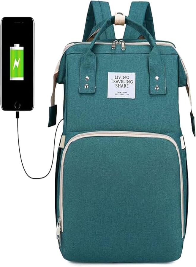 TDOO 3 in1 Multifunctional Mummy Bag, Foldable Nappy Backpacks Baby Bed with Hook & Changing Pad, Portable Travel Bassinet Bag Functions as Diaper Bag and Changing Station, with USB Port (D)