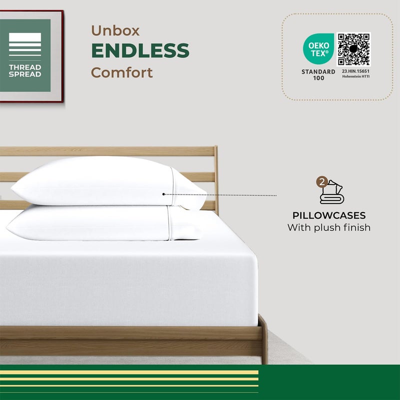 THREAD SPREAD 100% Organic Cotton Pillow Cases Standard Size - Natural Cotton Pillow Cases Queen Size Set of 2 (White), Soft, Cooling, Crisp & Breathable Percale Weave Pillowcase, GOTS Certified - Image 3
