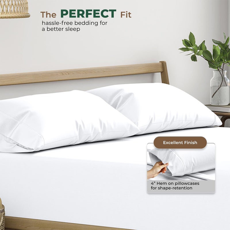THREAD SPREAD 100% Organic Cotton Pillow Cases Standard Size - Natural Cotton Pillow Cases Queen Size Set of 2 (White), Soft, Cooling, Crisp & Breathable Percale Weave Pillowcase, GOTS Certified - Image 4