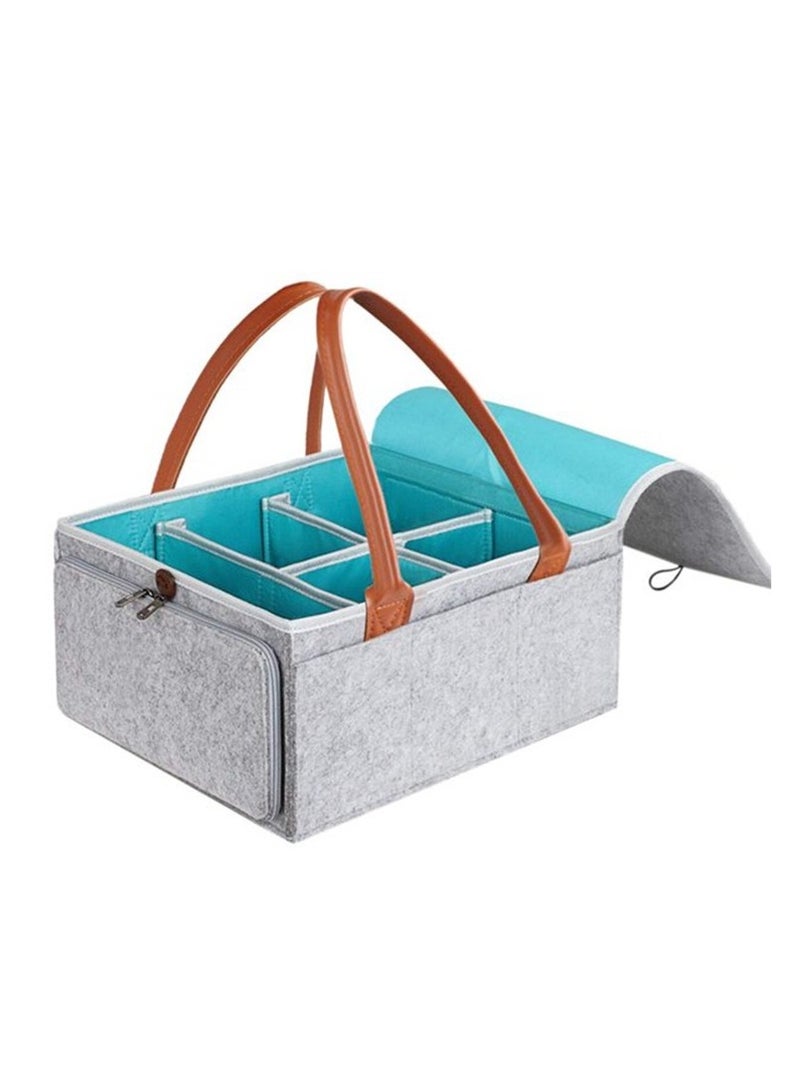 Baby Diaper Caddy Bag With Zipper Lid And Leather Handle - Image 1