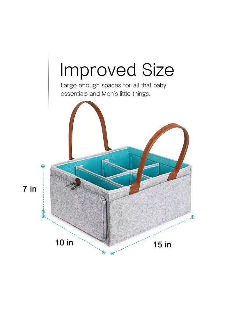 Baby Diaper Caddy Bag With Zipper Lid And Leather Handle - Image 3