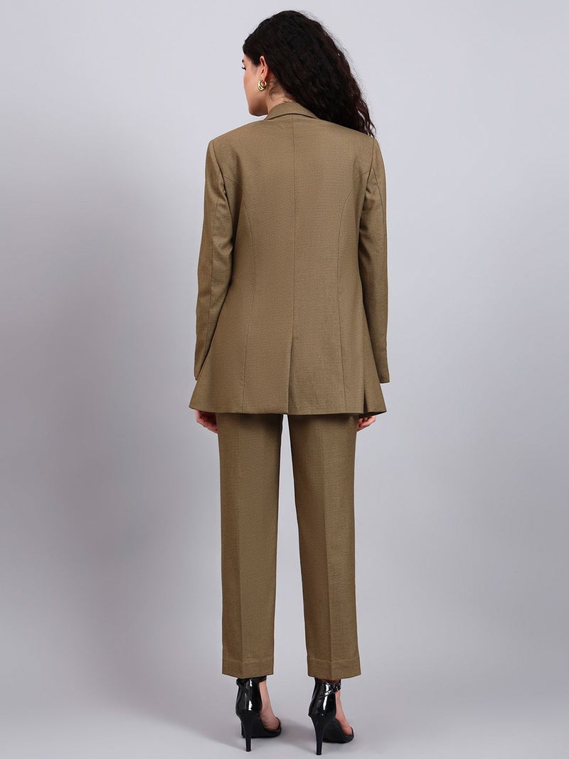 Powersutra Beige Notch Collar Blazer Set for Women - Image 4