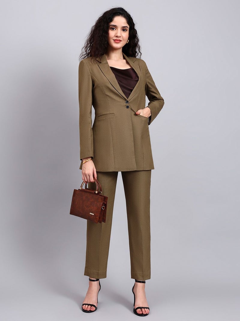 Powersutra Beige Notch Collar Blazer Set for Women - Image 1