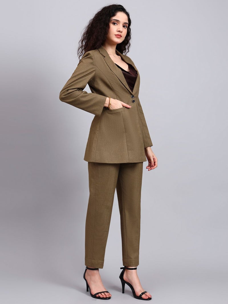 Powersutra Beige Notch Collar Blazer Set for Women - Image 3