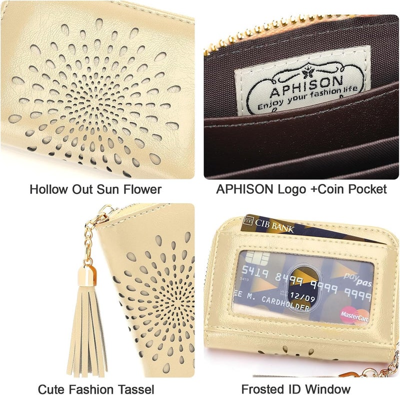 APHISON RFID Credit Card Holder Zipper Card Case Small Wallets for Women Leather Sunflower Style Ladies Girls Credit Card Case 1ZIP-LIGHT-YELLOW - Image 4