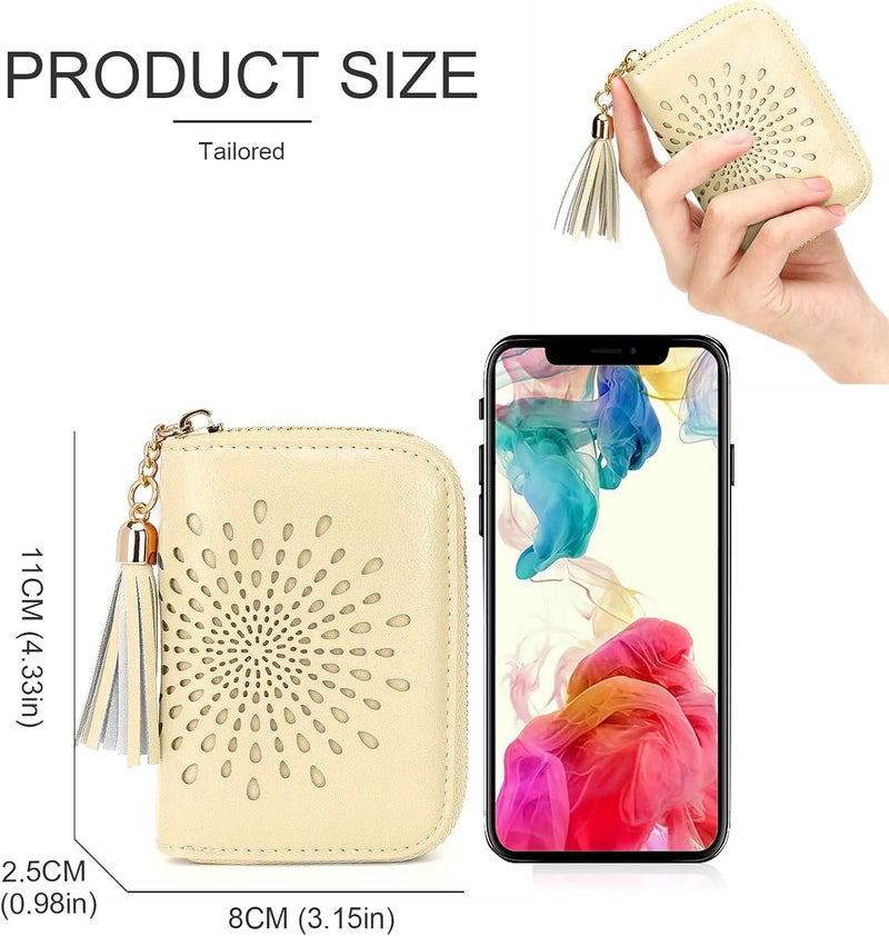 APHISON RFID Credit Card Holder Zipper Card Case Small Wallets for Women Leather Sunflower Style Ladies Girls Credit Card Case 1ZIP-LIGHT-YELLOW - Image 2