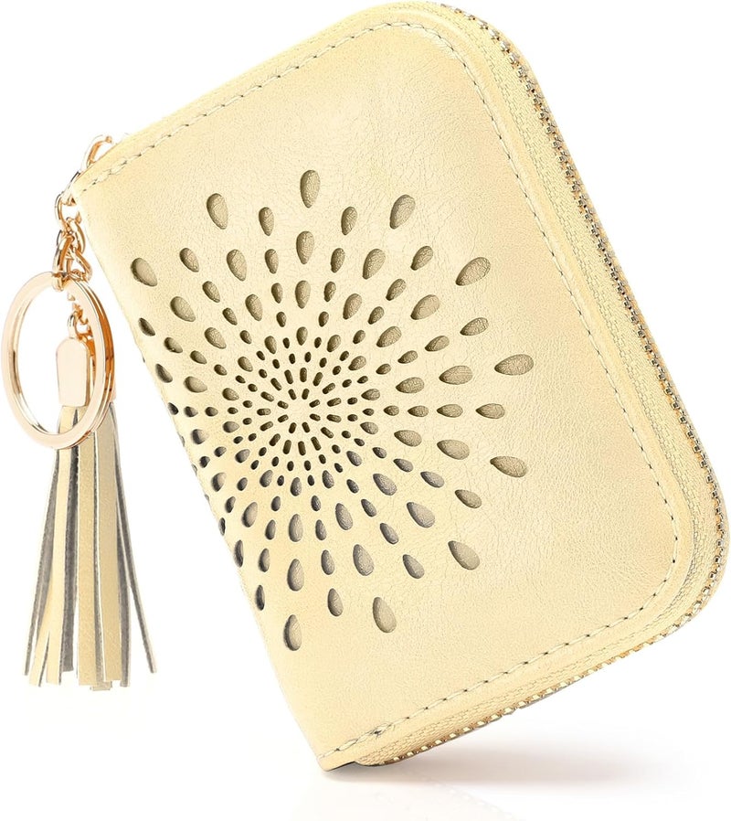APHISON RFID Credit Card Holder Zipper Card Case Small Wallets for Women Leather Sunflower Style Ladies Girls Credit Card Case 1ZIP-LIGHT-YELLOW - Image 1